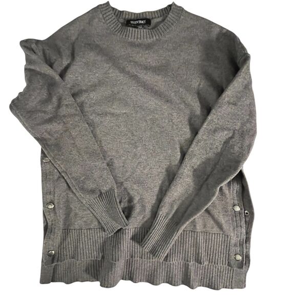 ELLEN TRACY Sweater Crew Neck Side Snap Womens Small Grey Lagen Look Preppy Norm - Picture 2 of 9